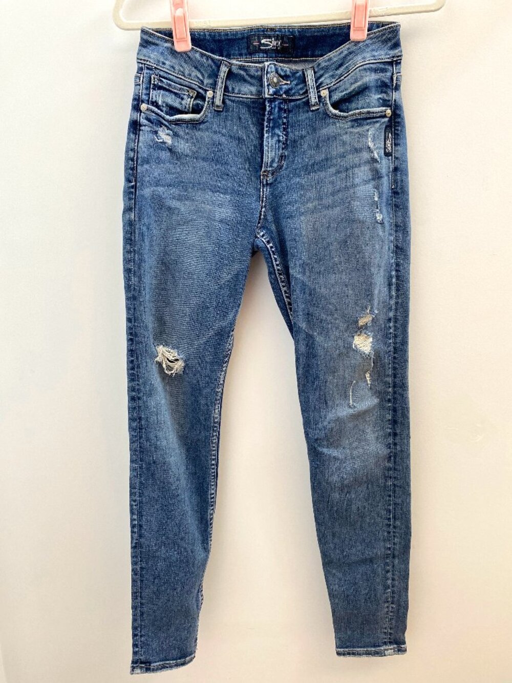 Silver Medium Wash Distressed Suki Super Skinny Jeans Size 27